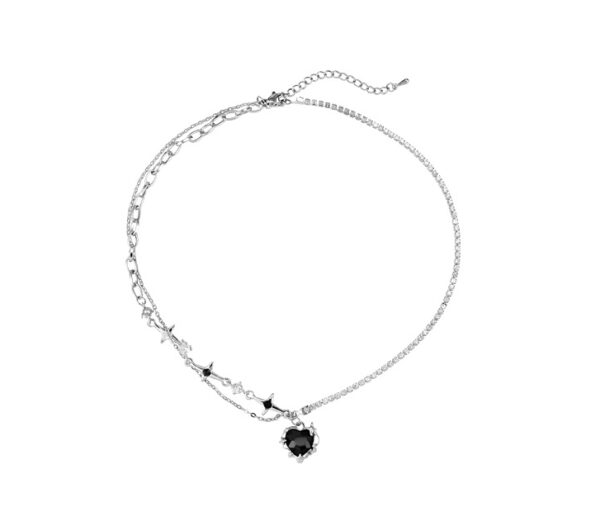 Black Zircon Cross & Heart Pendant Necklace