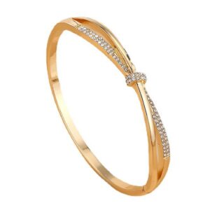 Gold Plated Crisscross CZ Bangle Bracelet